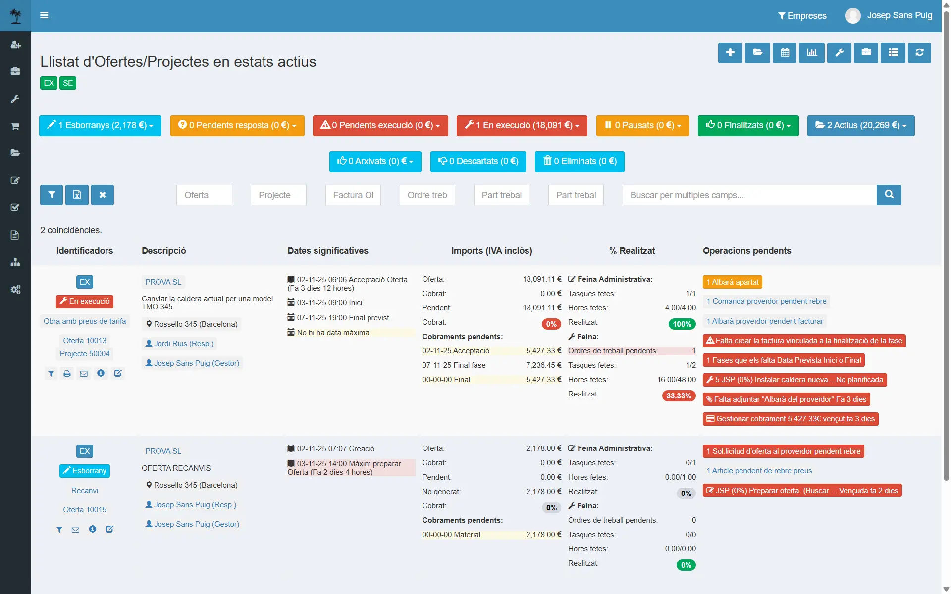 Captura: llistat d’ofertes/projectes