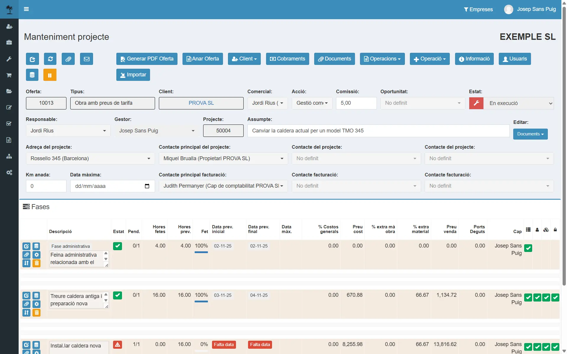 Captura: editar projecte