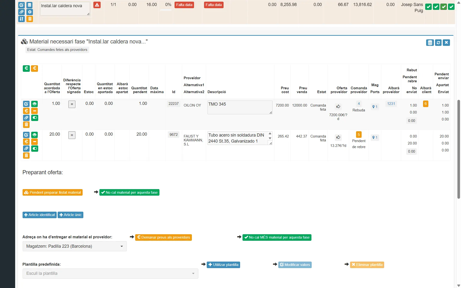 Captura: llistat material necessari de la fase